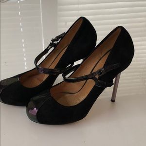 Black suede Mary Jane stiletto pumps. Worn once